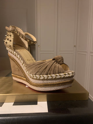 Christian Louboutin Leather Madmonica Madcarina Spiked Wedge Espadrille Size 38